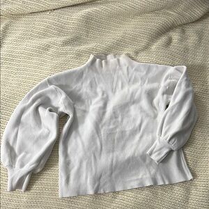 Elegant White Cowl Neck Sweater with Balloon Sleeves